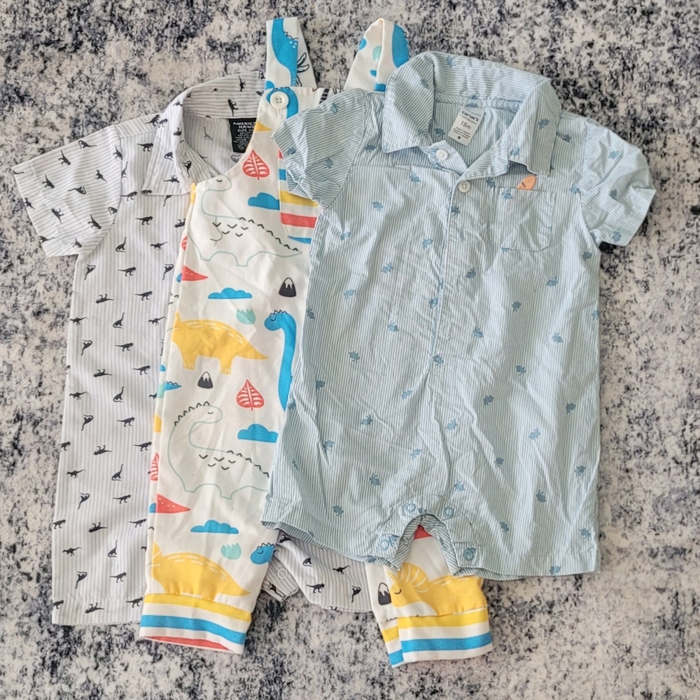Colorful Dinosaur and Striped Bodysuit Set